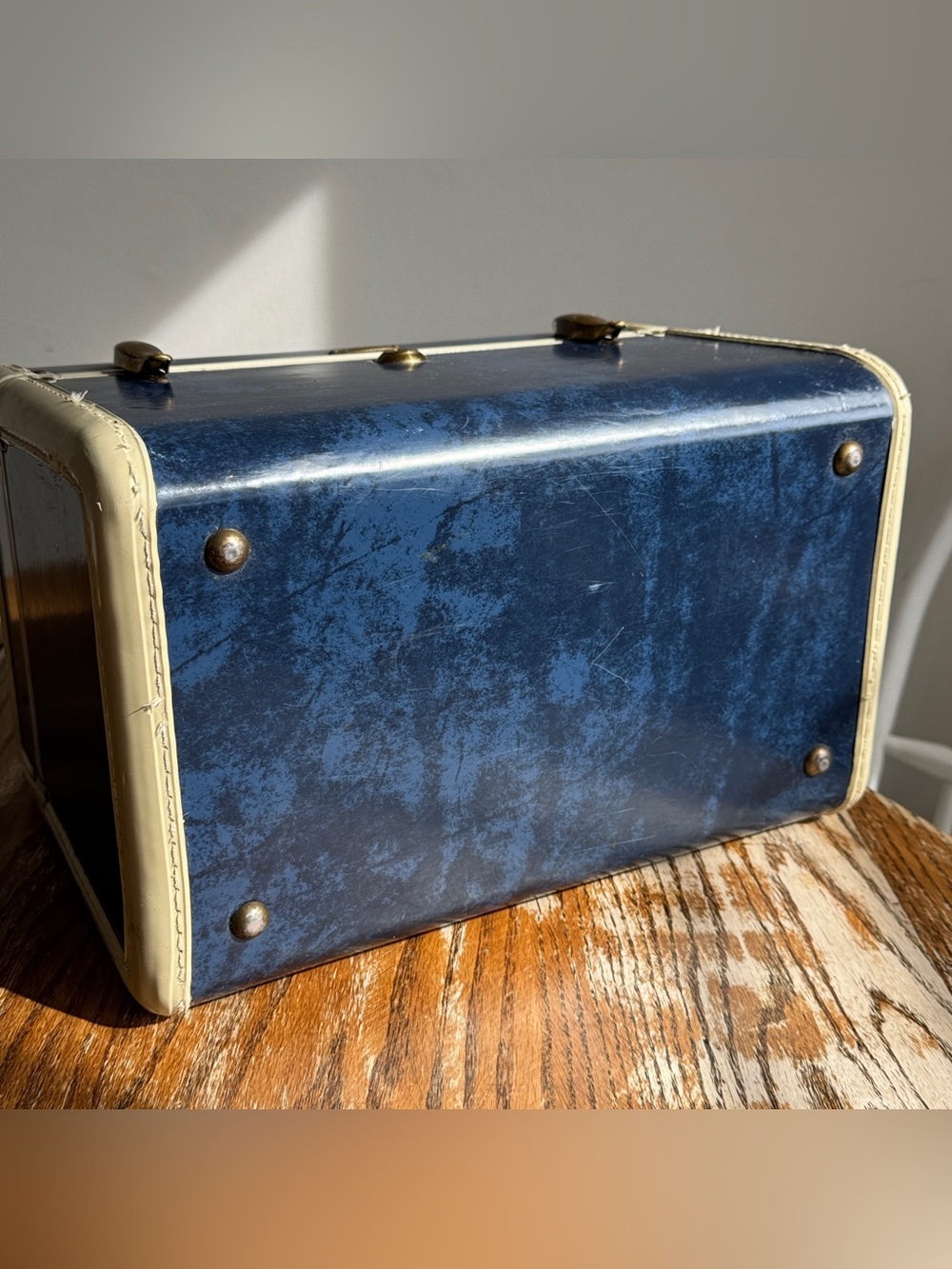 Vtg Samsonite Schwayder Train Luggage 4712 Makeup Travel Case Blue Marble 13x9x8 - Picture 6 of 14